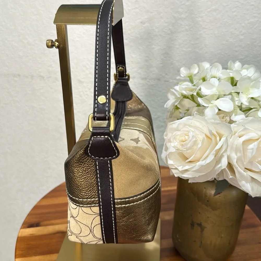 Coach Gold Patchwork Suede Small Purse Handbag - Picture 8 of 15